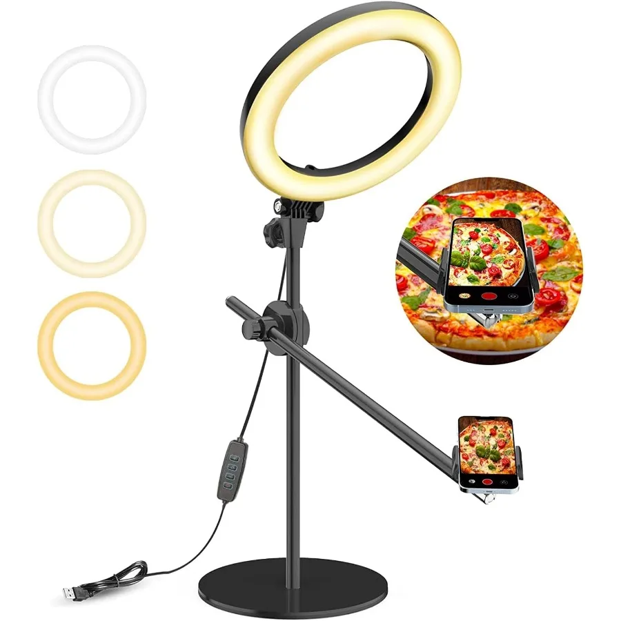

LUXSURE Ring Light for Desk with StandOver Camera Phone Mount with 10.5 Ring Lights for iPhone Phone Tripod with Light Adjustab
