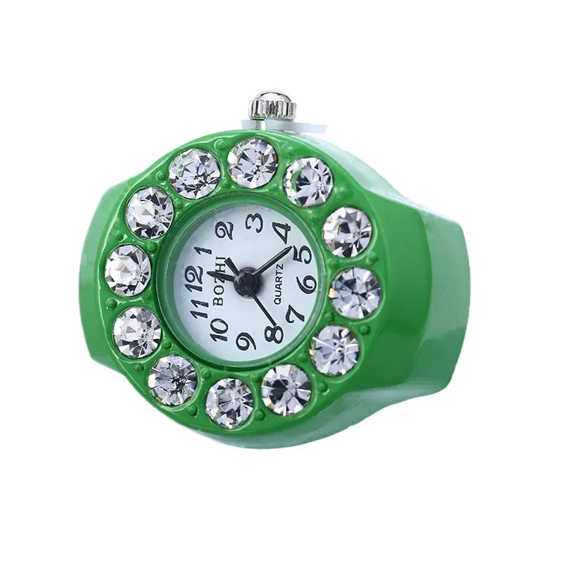 Reloj con anillo de dedo de diamante, banda elástica, relojes de aleación, anillos, joyería, Reloj para hombres, mujeres, niños, hombres, señoras, Reloj de cuarzo