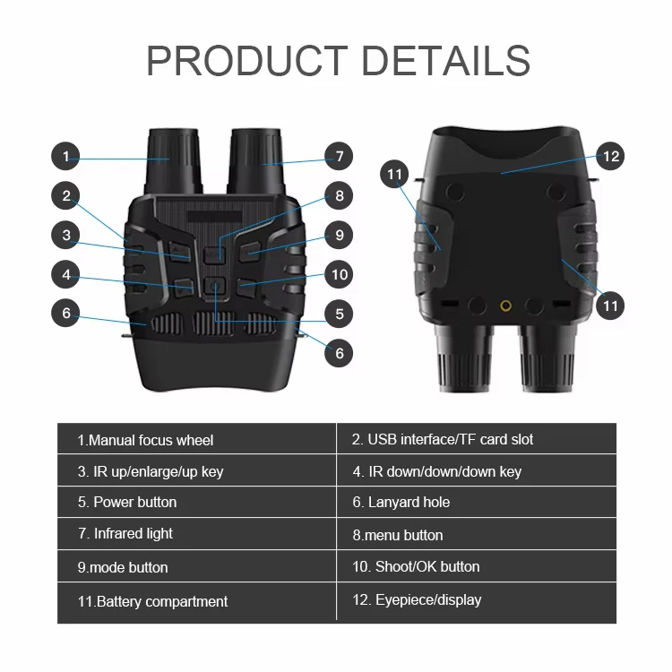 كاميرا فيديو داخلية للصيد تكبير رقمي تلسكوب بالأشعة تحت الحمراء مناظير للرؤية الليلية