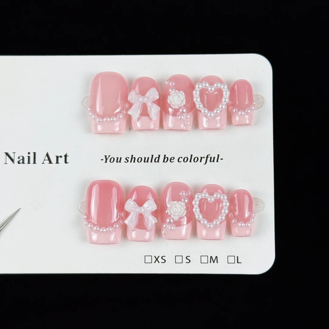 10pcs high-end Cute girl style, hand-painted three-dimensional pearl heart, bow, rose, and pearl embellishments handmade fake