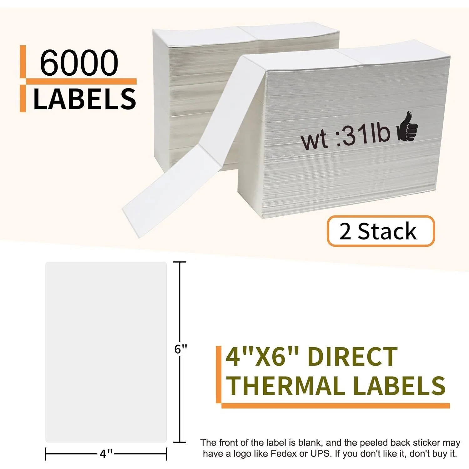 ملصقات حرارية مباشرة 4 × 6 عالية الجودة، ملصقات شحن حرارية، طباعة شفافة، مقاومة للماء والزيت، لاصق قوي، خالية من مادة BPA #6