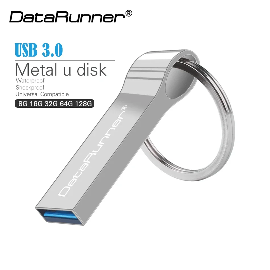 Datarunner Usb 3.0 Sleutelhanger Usb Flash Drive Metalen Pendrive 128Gb 64Gb 32Gb Pendrive Waterdichte Usb 3.0 Flash Geheugenstick