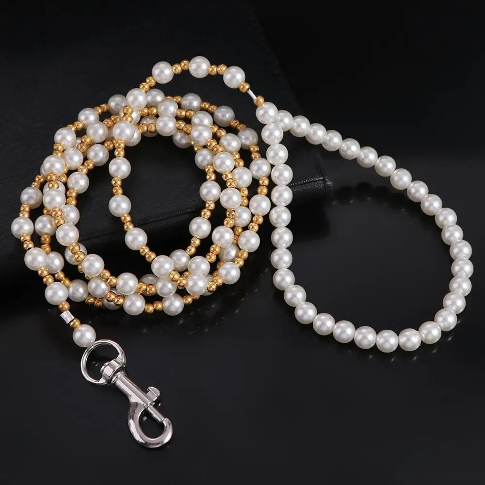 

Stylish 120cm Pearls Dog Harness Leash Luxury Strong Beaded Dog Leash Elegant Imitation Pearls Pet Training Lead Leashes Pet