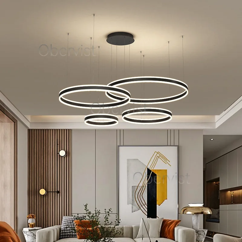 Nordic Ring LED-kroonluchter dimbaar voor tafels Eetkamer Woonkamer Slaapkamer Keukeneiland Hanglamp Binnenverlichtingsarmatuur