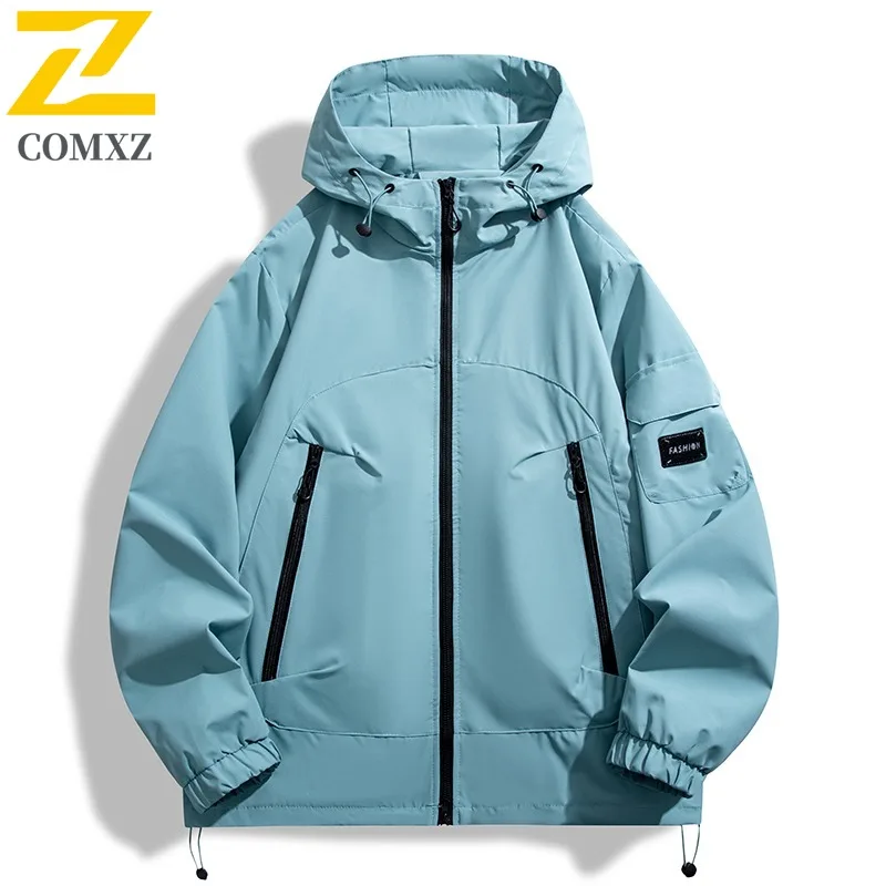 

COMXZ классическая куртка мужская с капюшоном уличные альпинистские ветрозащитные куртки повседневные карманные на молнии дизайн дорожное многофункциональное осеннее пальто