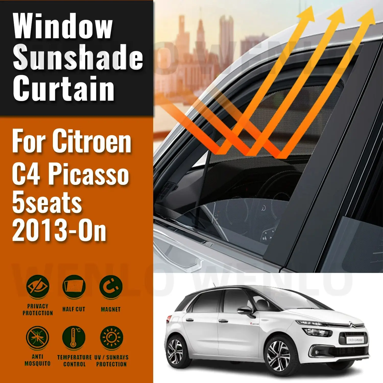 

For Citroen C4 Picasso 5seats 2013-2023 Magnetic Car Sunshade Shield Front Windshield Curtain Rear Side Window Sun Shade Visor