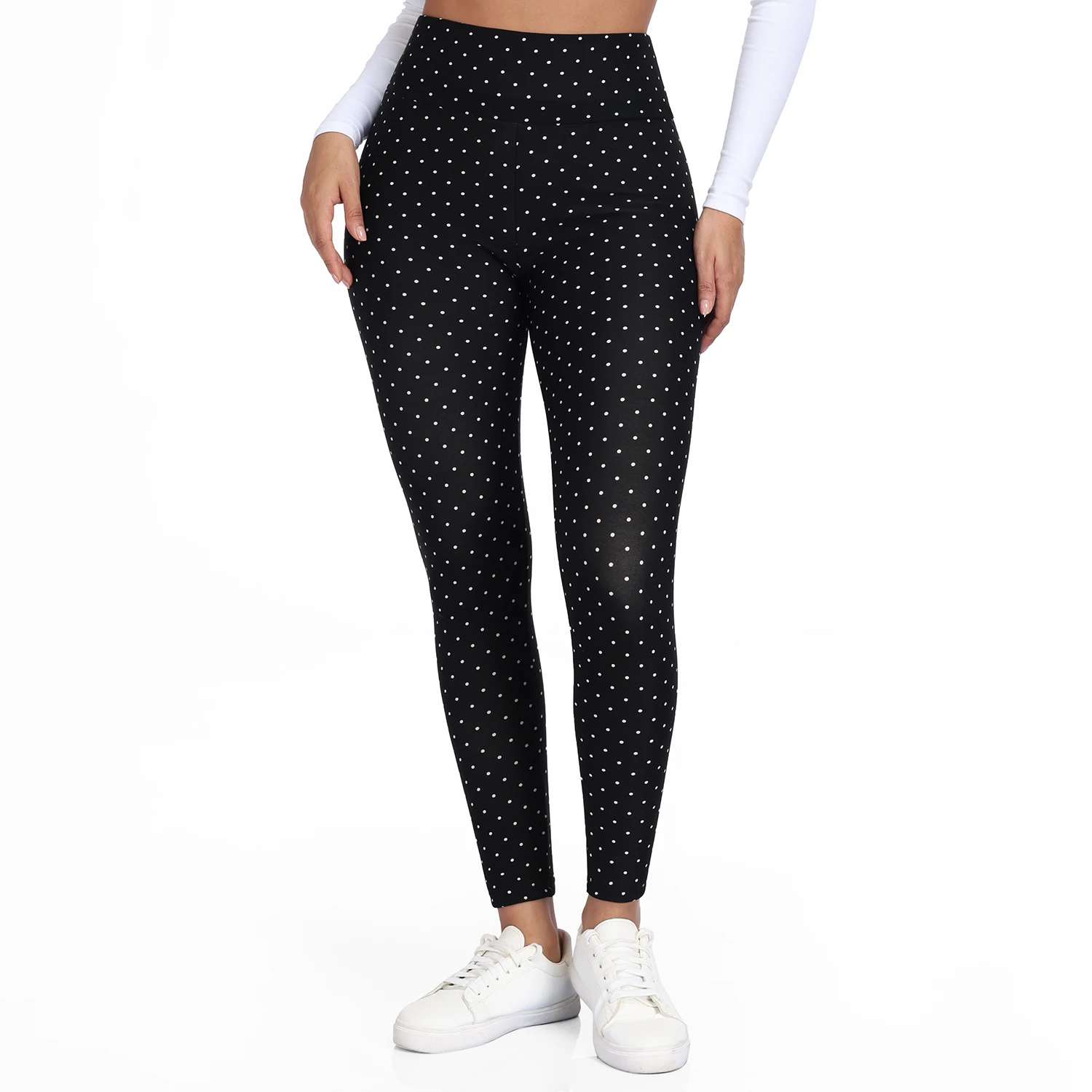  Women Velvet Pack Black White Small Polka Dot High Waist Leggings 4 Way Stretch Soft Breathable Slim Warm Pants For Yoga Sport