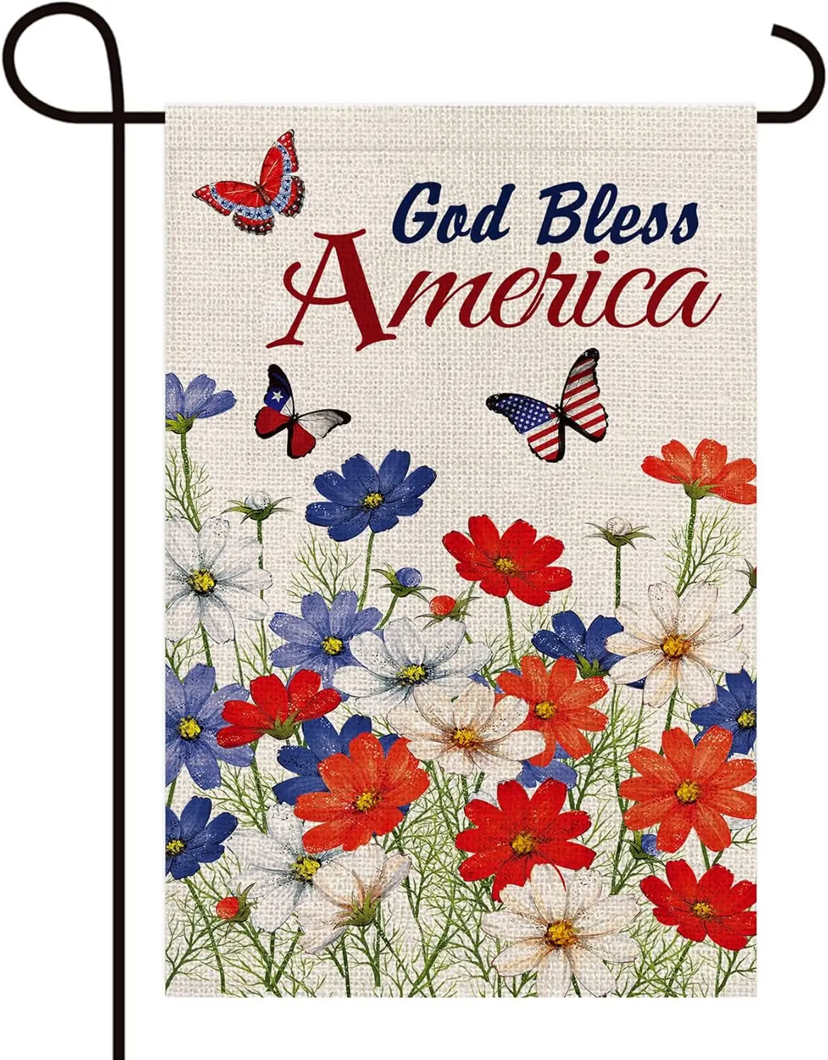 Texupday God Bless America Patriotic Red Blue White Daisy Floral Decoration Memorial Day Double Sided Burlap Garden Flag Rus SSL