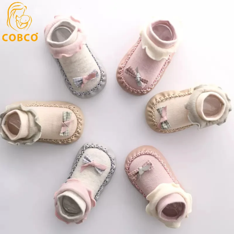 New Bowknot Toddler Shoes Cute PU Leather Edged Soft Sole Baby Shoes Princess Style Non-slip Newborn Floor Socks 6-18 Months