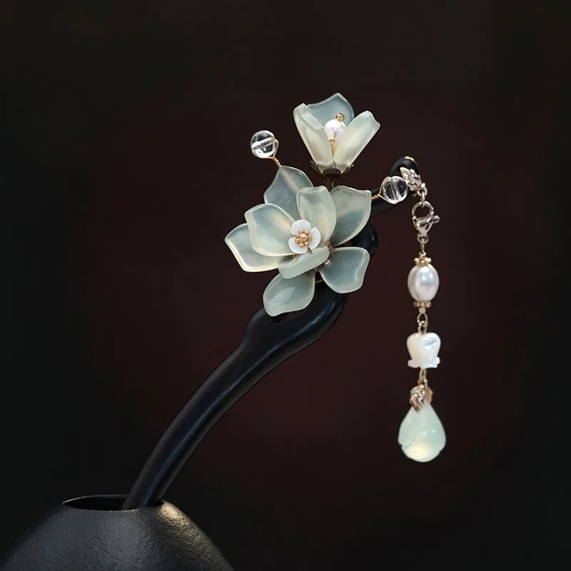 

Ручная работа, черное дерево, магнолия, Сюу, нефритовые заколки для волос с кисточкой, буя для ханьфу, аксессуары для волос, женский подарок Qixi, повседневные традиционные случаи