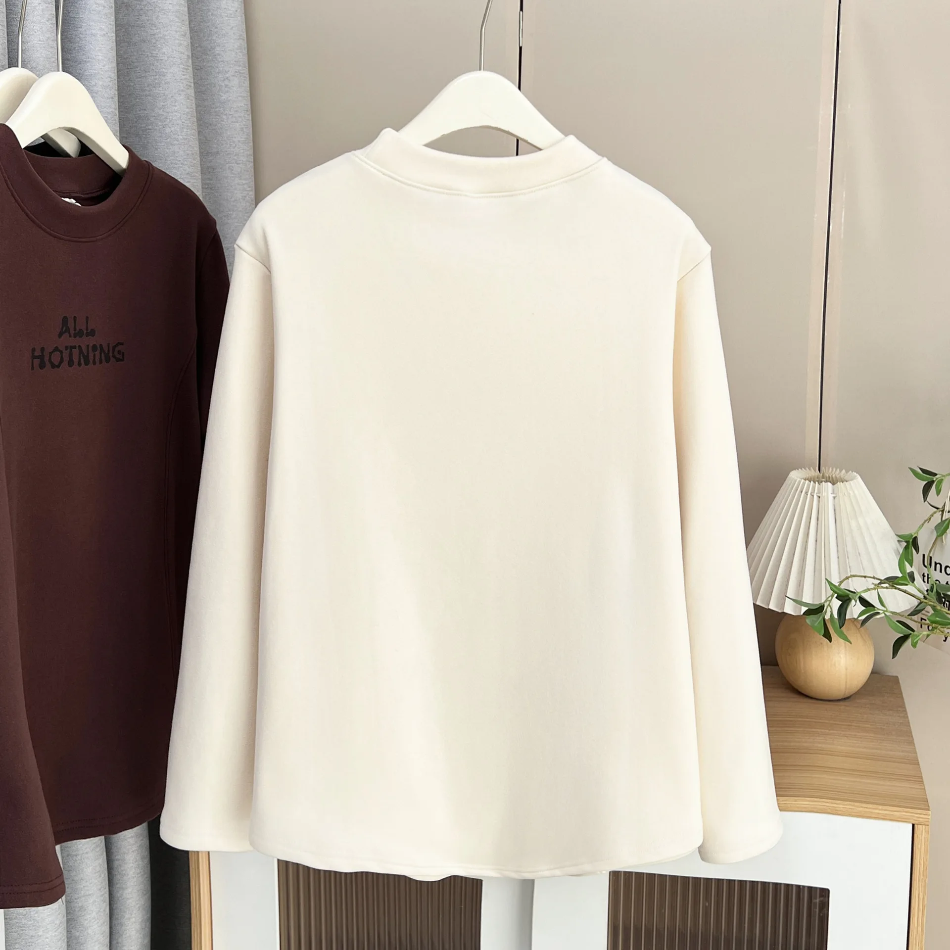 XXXXL موضة حجم كبير ملابس امرأة تي شيرت 2025 الخريف والشتاء نمط جديد مطبوعة رسالة الصوف الدافئة كم طويل علوي 8089 #6