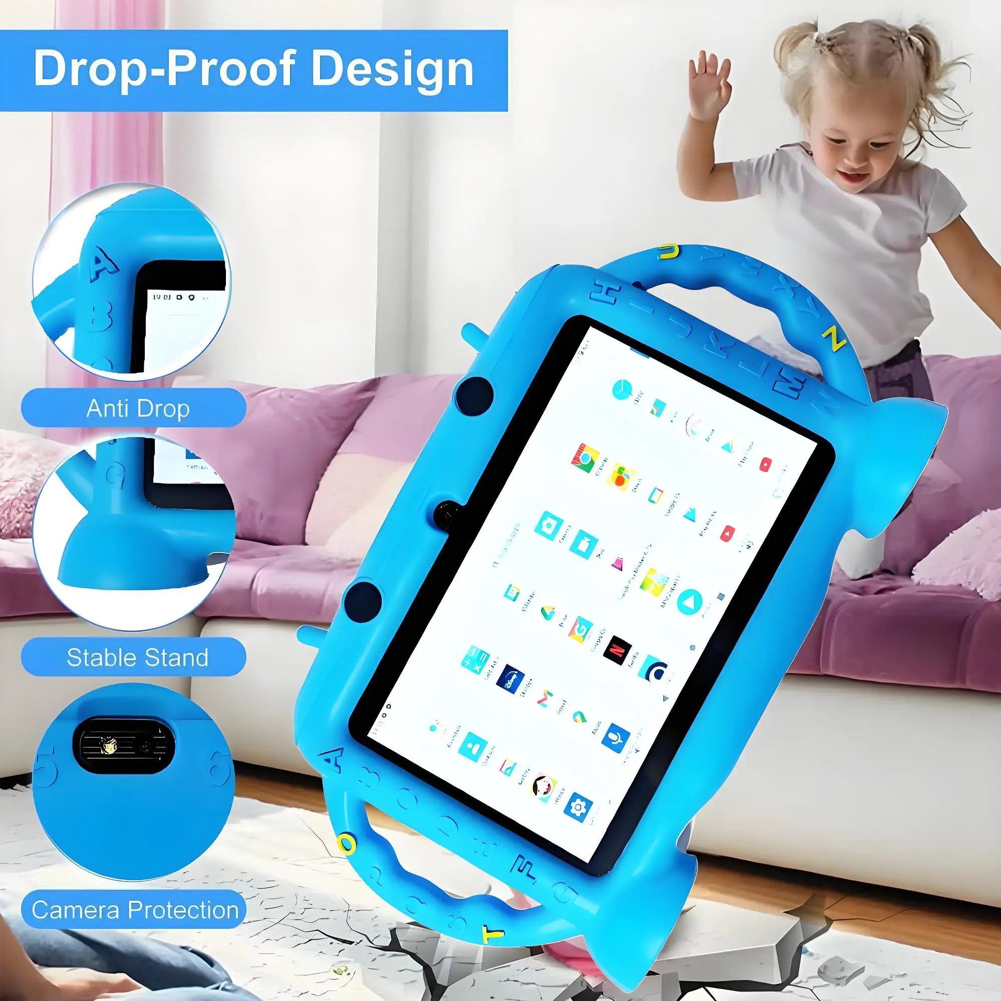 Kids Tablet 7.0'' 32GB Android 12 Proof Case 5G WiFi Google Dual Camera Learning Education Toy Tablet Children Boys Girls Gifts