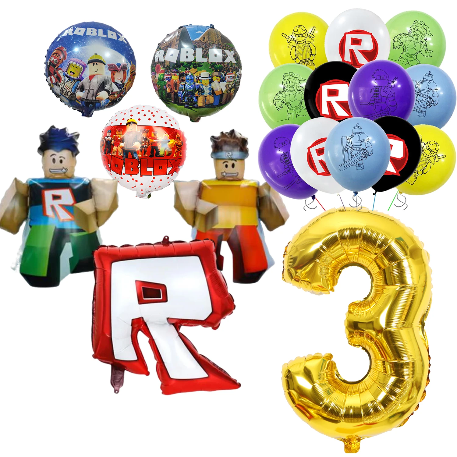 Roblox วันเกิดบอลลูนอลูมิเนียมฟิล์มบอลลูนชุดอาบน้ําเด็กสําหรับเด็กวันเกิดอุปกรณ์ตกแต่งของขวัญ