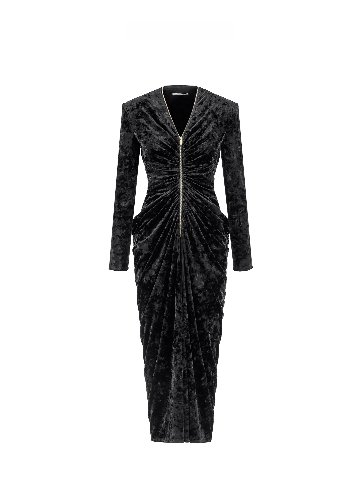 

Maggie Ma Velvet Dr K Gold Zipper High Waist Slim Fit Long Sve V Ne Busin Casual Ciwalk Autumn Winter