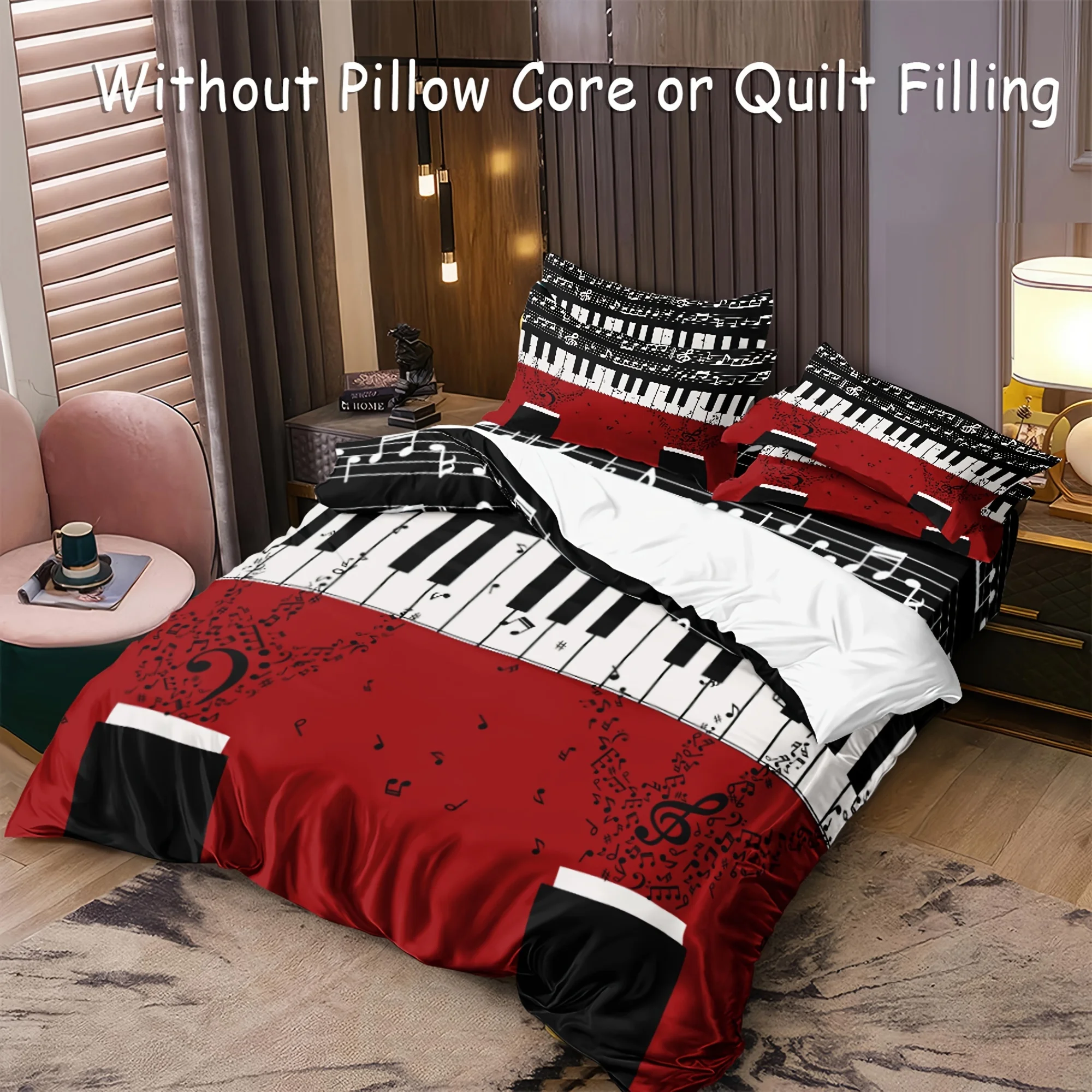 

3pcs Soft Music Notes Print Duvet Cover Set - Comfortable Piano Bedding for Bedroom and Guest Room with Vibrant Colors - 1 Duvet