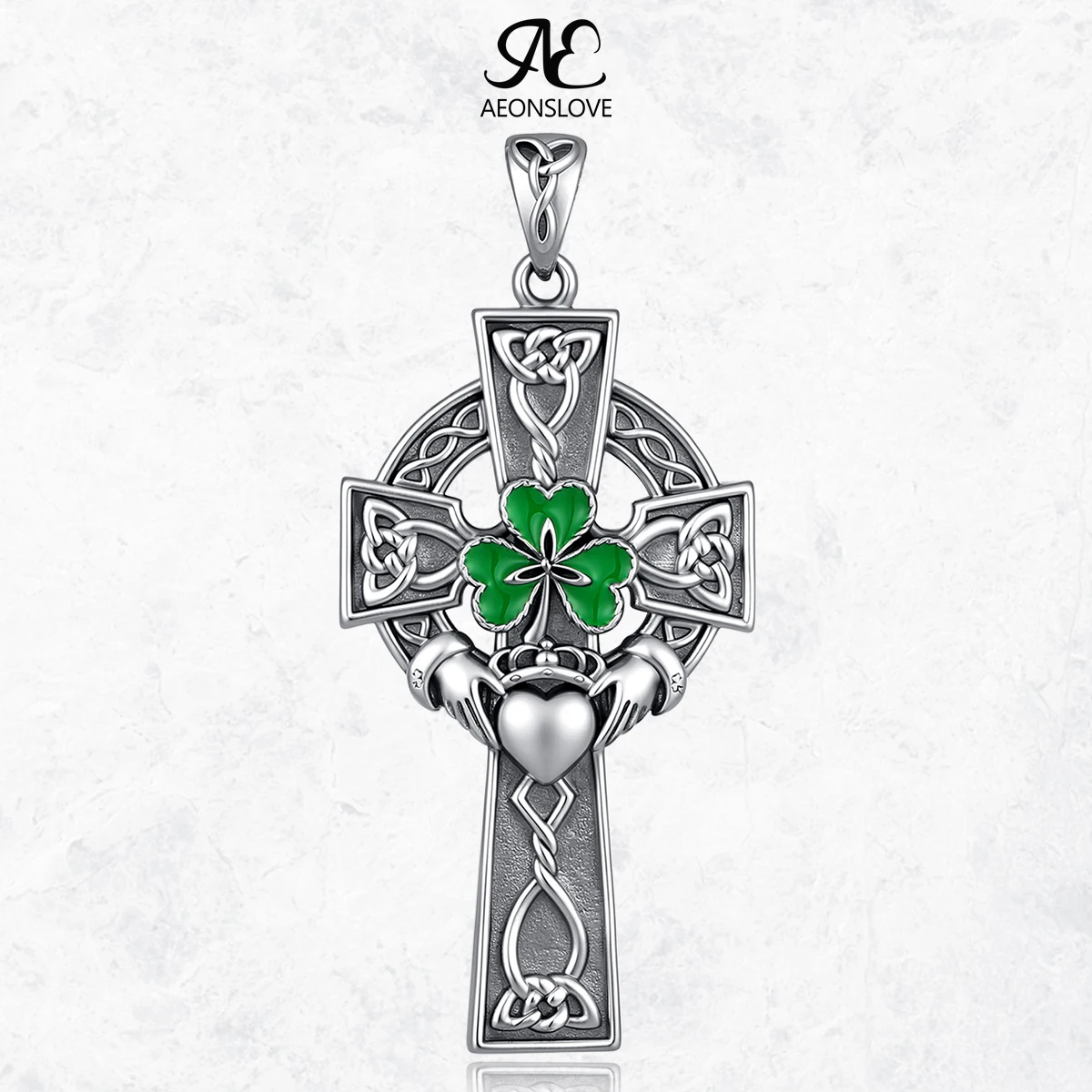 AEONSLOVE Vintage Celtic Cross Necklace for Women Men Shamrock Crown Heart Claddagh Pendant Amulet Irish Jewelry Spiritual Gift