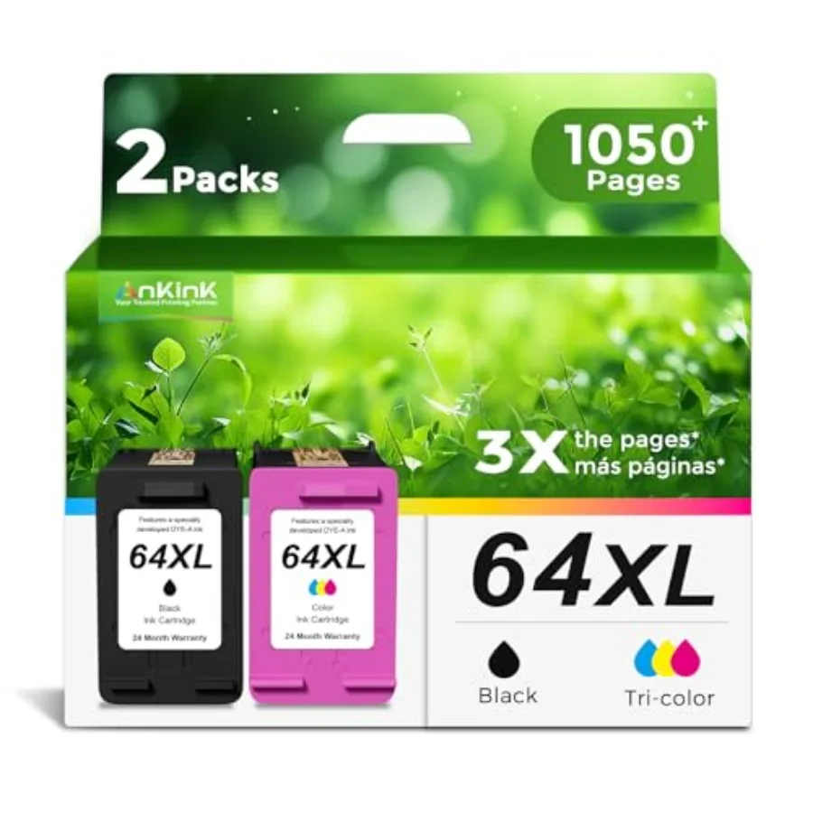 

64XL Ink Cartridges Replacement for HP 64 Ink XL Black Color 2-Pack HP64 HP64xl use with 7858 7855 7120 7155 7158 7164 6255 625