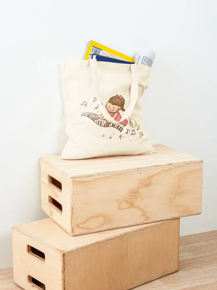 The joy of piano playing cartoon girl Tote Bag personalized tote Candy bags canvas tote bag cute bag