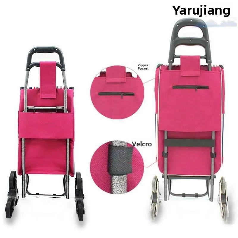 

Foldable Oxford Cloth Shopping Bag Vegetable Buying Cart Hand Push Pull Cart Bag Family Housewife Stainless Steel Handle