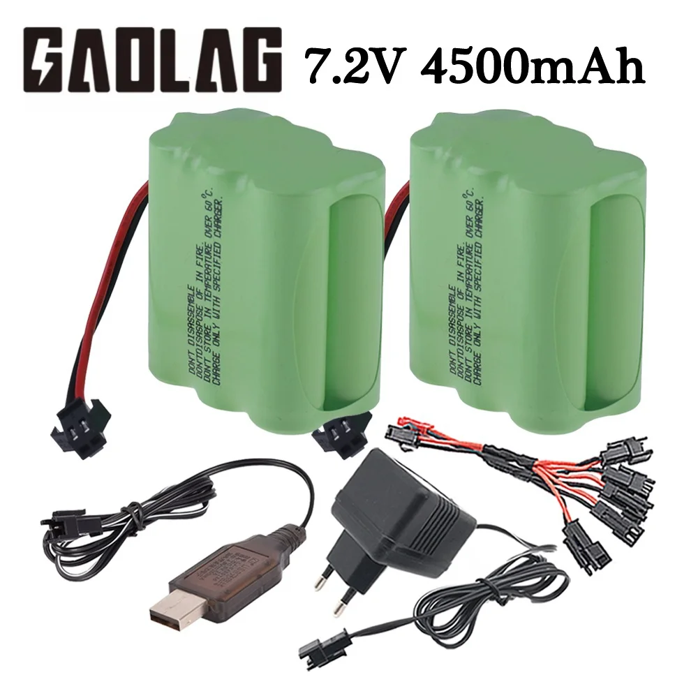 NiMH Rechargeable Battery and Charger for RC Toys, 7.2V, 4500mAh, carros, tanques, caminhões, robôs, armas, barco, AA, Ni-MH, Upgrade