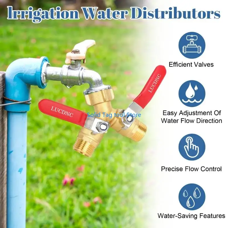 4XFD Two Control Composition Y Divider for Garden Hose Highlighting Large Handle and Close Washers for Simple Water Regulation