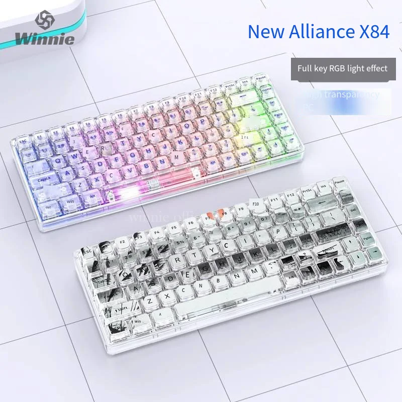 

Technology X84 mechanical keyboard 84keys three mode 2.4g wireless 5.0 bluetooth keyboard rgb backlight office hot-swapkeyboard