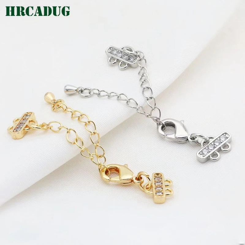 

Women's Necklace Double Row Extension Chains Rhodium Plated Zircon Beads Bracelet Lobster Tail Chain For Jewelry Making Supplies