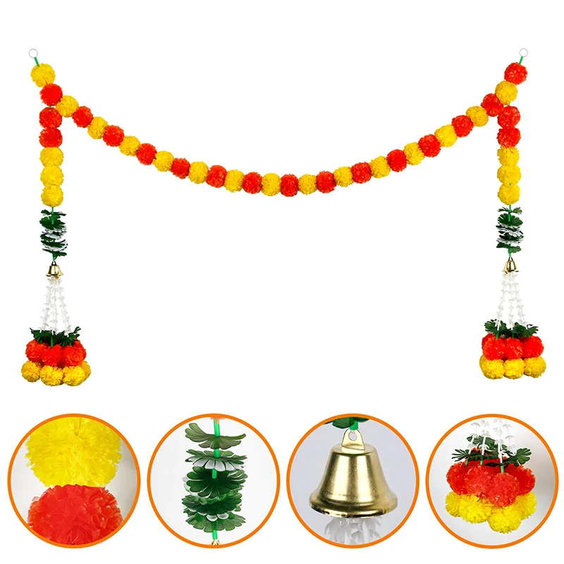 1Pc Indian Style Marigold Flower Garland With Flowers For Day Of The Dead Diwali Home DIY Craft Party Halloween Party Decor