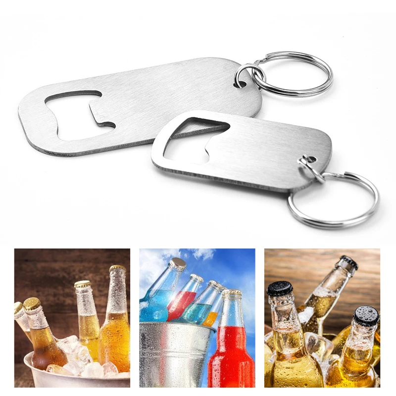 2pcs Keychain Bottle Opener Creative Stainless Steel Drink Beer Bottle Opener Easy To Carry Bottle Opener Key Ring Wholesale