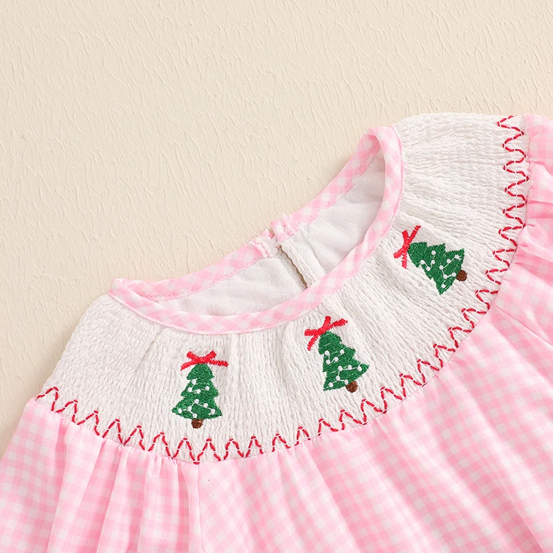 Toddler Baby Girl Christmas Smocked Outfit Gingerbread Man/Christmas Tree/Santa Claus Short Sleeve Bubble Romper