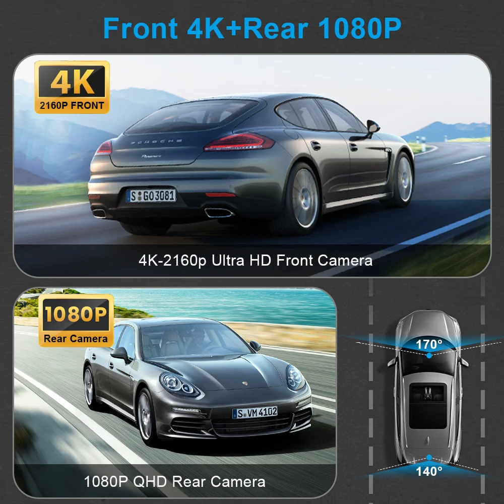 Soam 4K UHD Dash Cam WiFi Car Camera DVR Night Vision Video Recorder 1080P Rear View Camera GPS 24H Parking Monitoring Optional