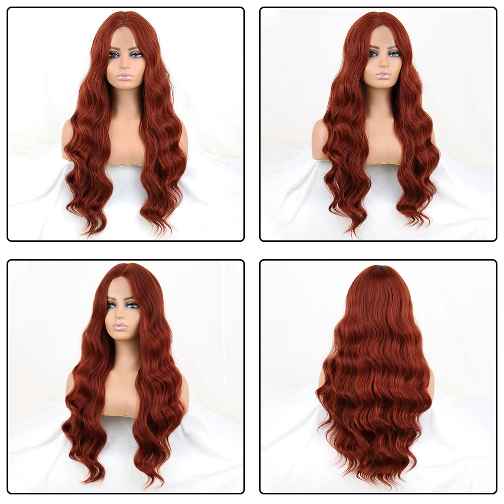 WERD Long Wavy Wine Red Synthetic Wig For Women\'s Heat-Resistant Natural Half Part Cosplay Party Lolita Wig