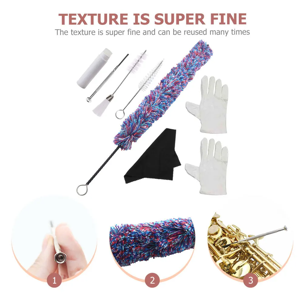 

1 set Saxophone Cleaning Kit Reusable Wipe Cloth Precision Weaving Brush Hydrophilic Quick-Drying Non-Deformed Tear-Resistant