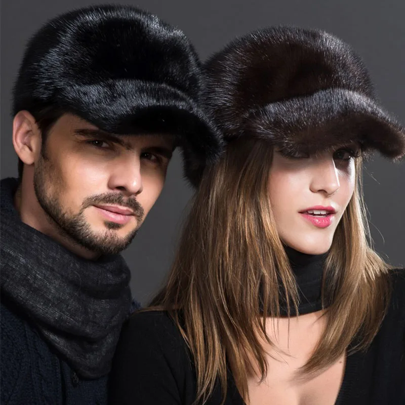 

Fluffy Pure Mink Fur Cap Hats Men's Autumn And Winter Korean Version Plush Pilot Hat Female Blogger Cycling Cold Hat