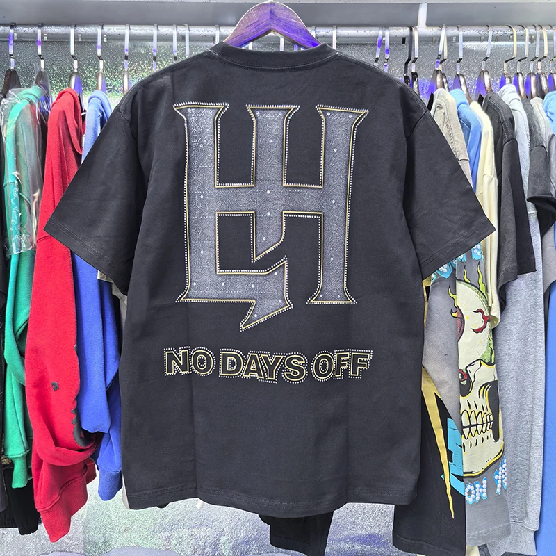 2026 Life Hustlers T-shirt Short Sleeve Street Prayer Angel Print with Rhinestone Top Tee Real Photo Y2k