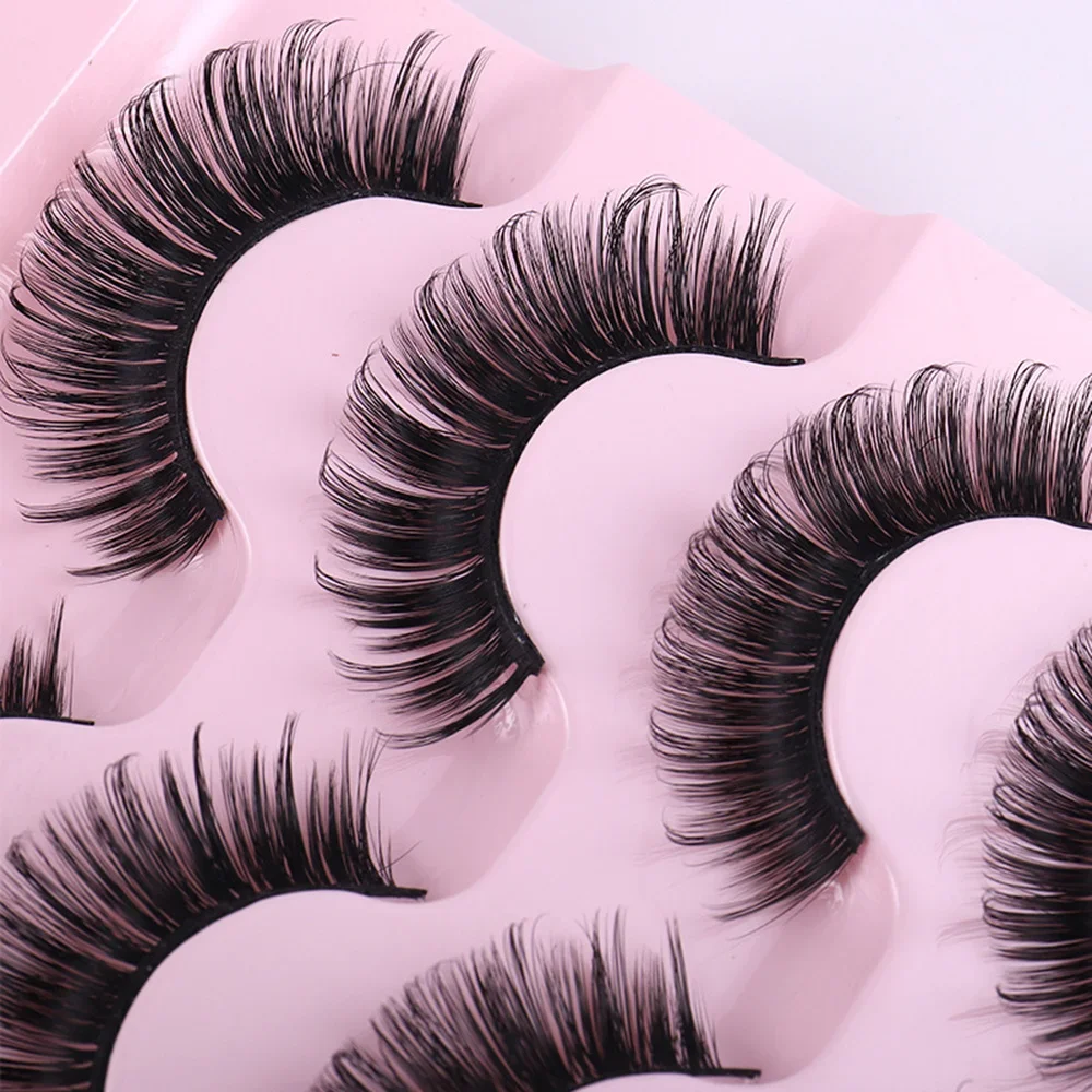 Hot Selling 5 Pairs Thick Dense Curled False Eyelashes Full Stripe Lashes Natural Fluffy 3D Fake Lashes Makeup Kits