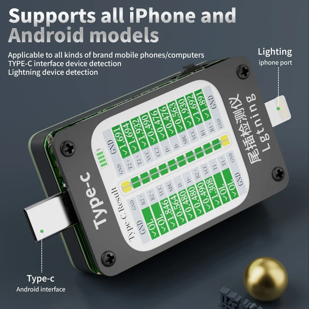 Lanrui Mobile Phone Tail Plug Detector Support Lightning and Type-C Interface Devices for iPhone HUAWEI Samsung XM Repair Tools