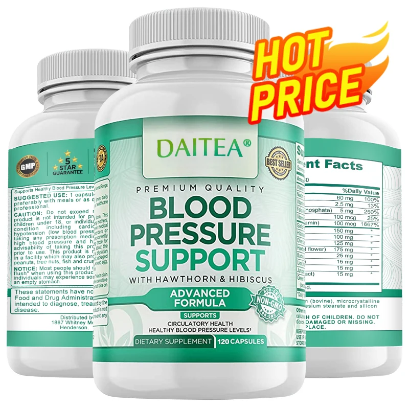 Premium Blood Pressure Support Supplement with Hawthorn, Hibiscus & Garlic - Supports Cardiovascular & Circulatory Health