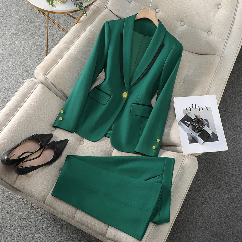 ZJYT Autumn 2024 Office Lady Business Formal Blazer Set Pants 2 Pieces Womens Outfit Elegant One Button Jacket Trousers Suit