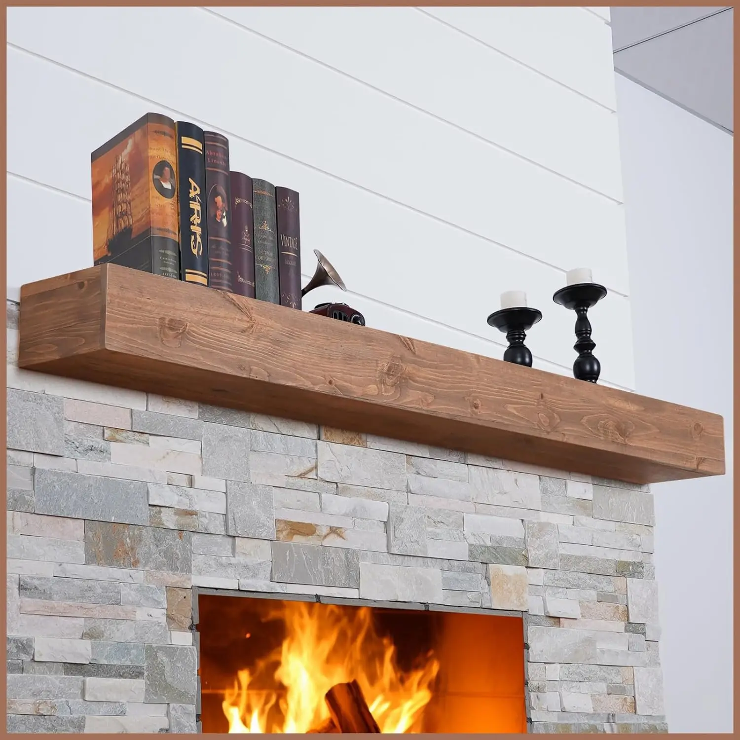 66"W x 5"T Dark Walnut Handcrafted Pine Wood Floating Fireplace Mantel Shelf, Wall Mount Display Storage Shelving with Concealed Brackets, Scratch Resistant Easy Install Shelf for TV Books Farmhouse Living Room Home Decor