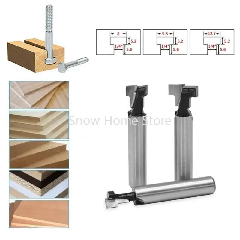 8mm Shank T-Slot Keyhole Cutter Wood Router Bit Carbide Hex Bolt T-Track Slotting Milling 3pcs