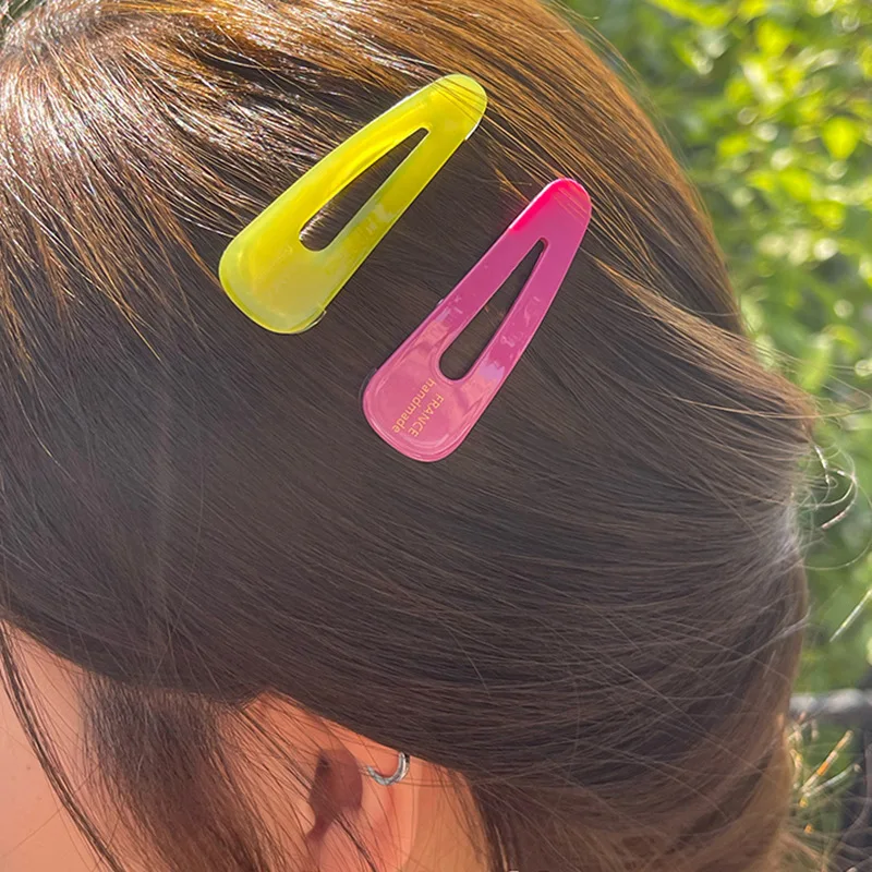 Simple Acetate Barrettes Water Drop Geometric Solid Candy Color Women Hair Accessories Hairpins Side Pin