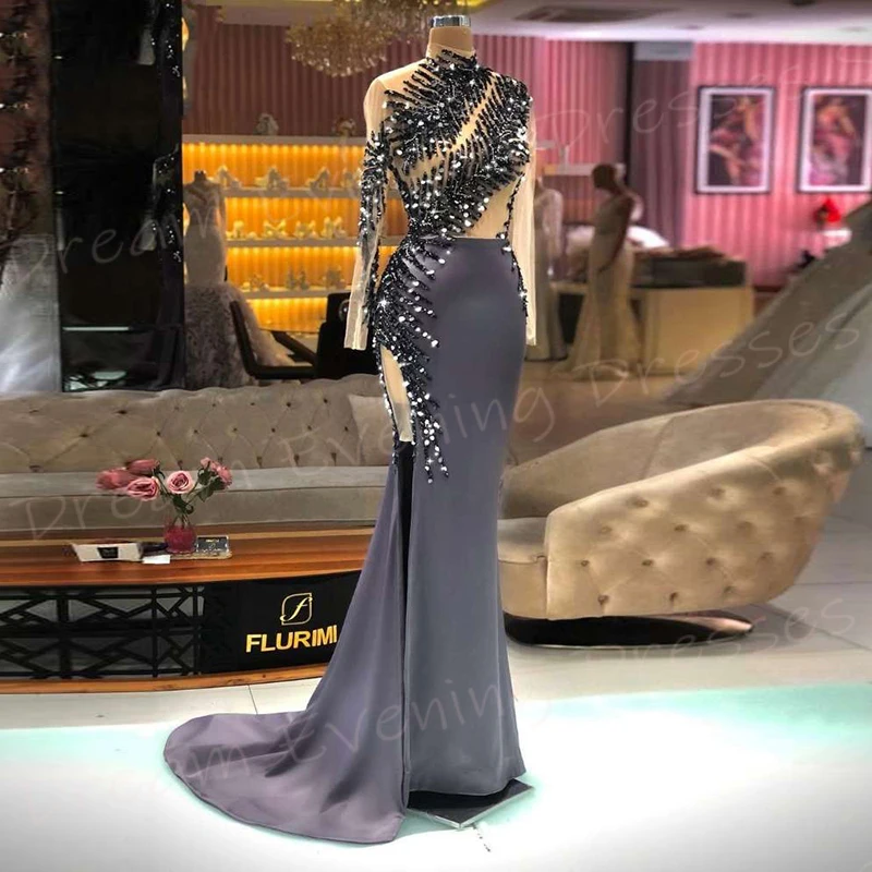 Fashionable Elegant Women's Mermaid Classic Evening Dresses New High Neck Beaded Prom Gowns Long Sleeve فساتين للمناسبات الرسمية