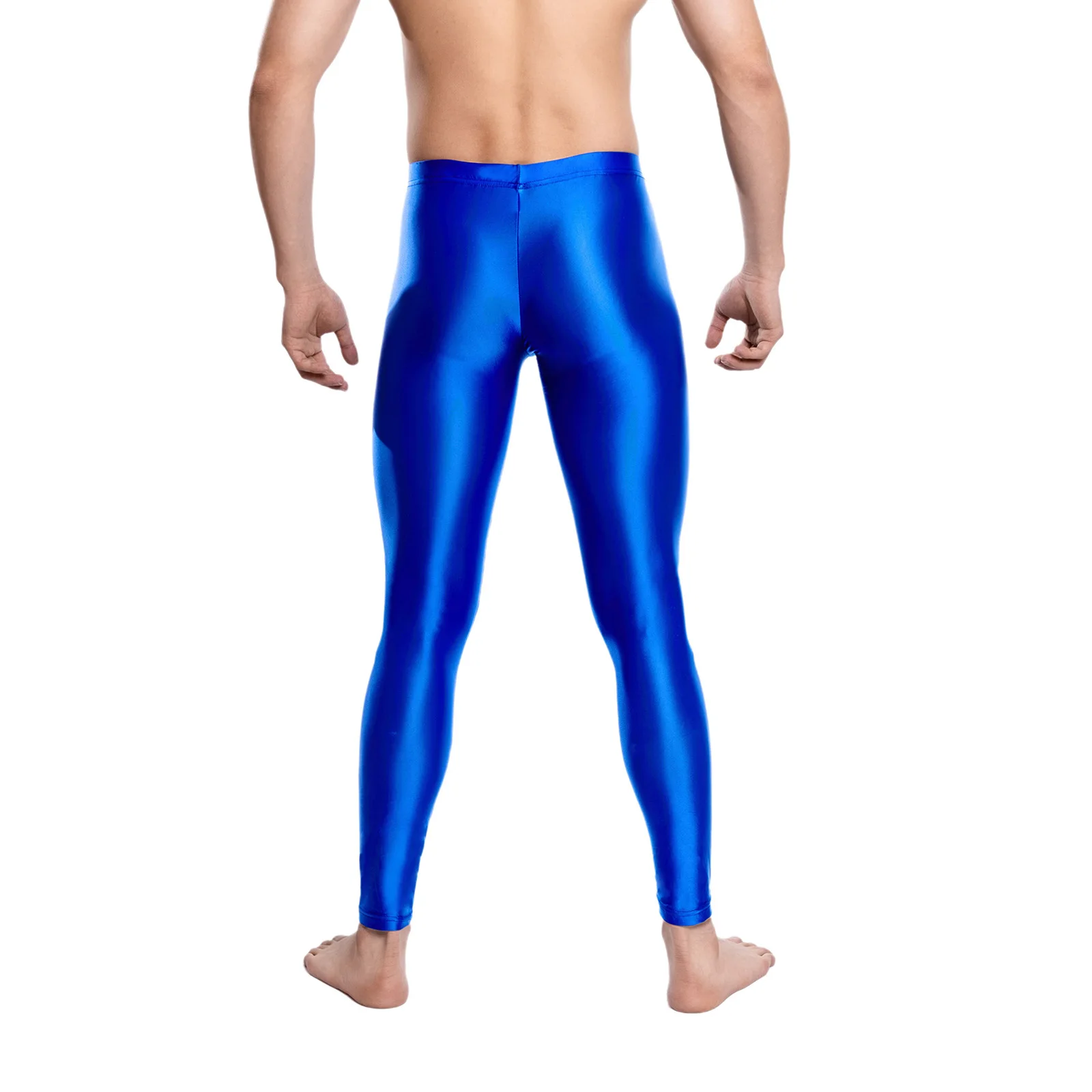 Lingerie masculina calças justas brilhantes ver através de leggings sexy cintura elástica bainha bolsa calças elásticas yoga sportwear