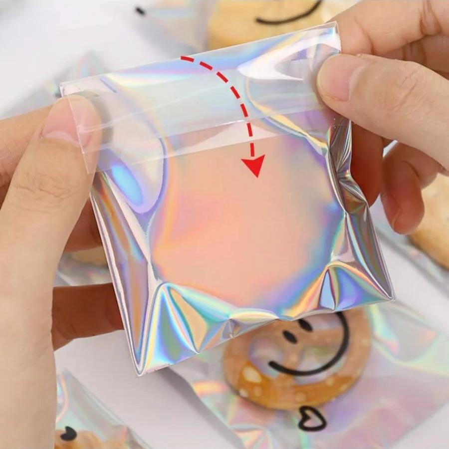 Cookie Packaging Bag Crispy Laser Bag Cute Self sealing Self adhesive Bag Transparent Cookie Bag