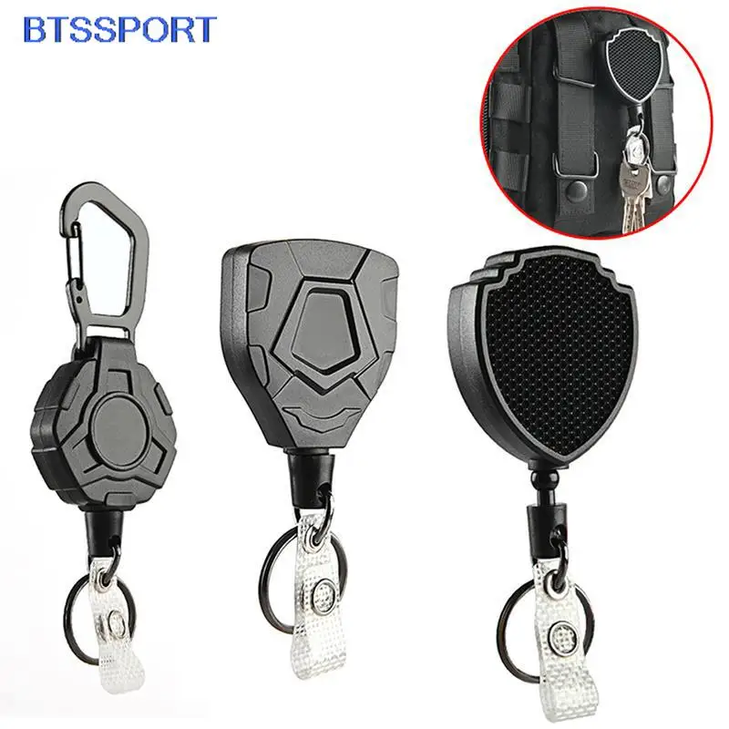 1pc Retractable Anti-theft Metal Easy-to-pull Buckle Rope Elastic Keychain Sporty Key Ring Anti Lost Yoyo Ski Pass ID Card