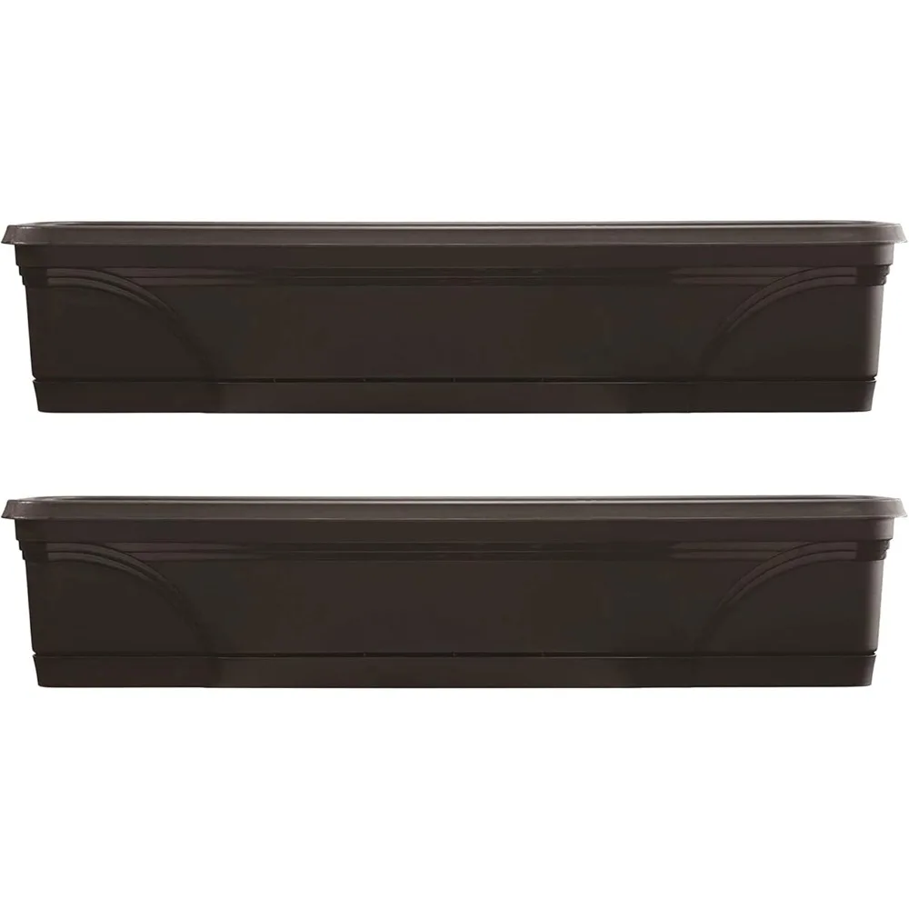 

Southern Patio 36 Inch Rectangular Indoor Outdoor Medallion Hanging Windowsill Garden Box Planter, Black (2 Pack)