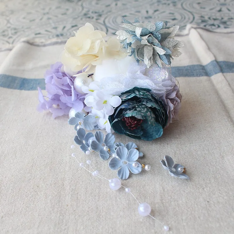 Kimono Hanfu Photo Makeup Hair Accessories Emulational Flower and Silk Headdress Barrettes