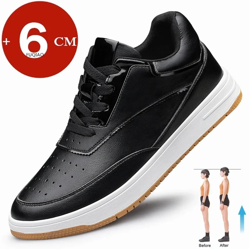 Men Genuine Leather Casual Shoes Men Sneakers Man White Shoes Comfortable Platform Male Footwear Invisible Height Increase 6CM