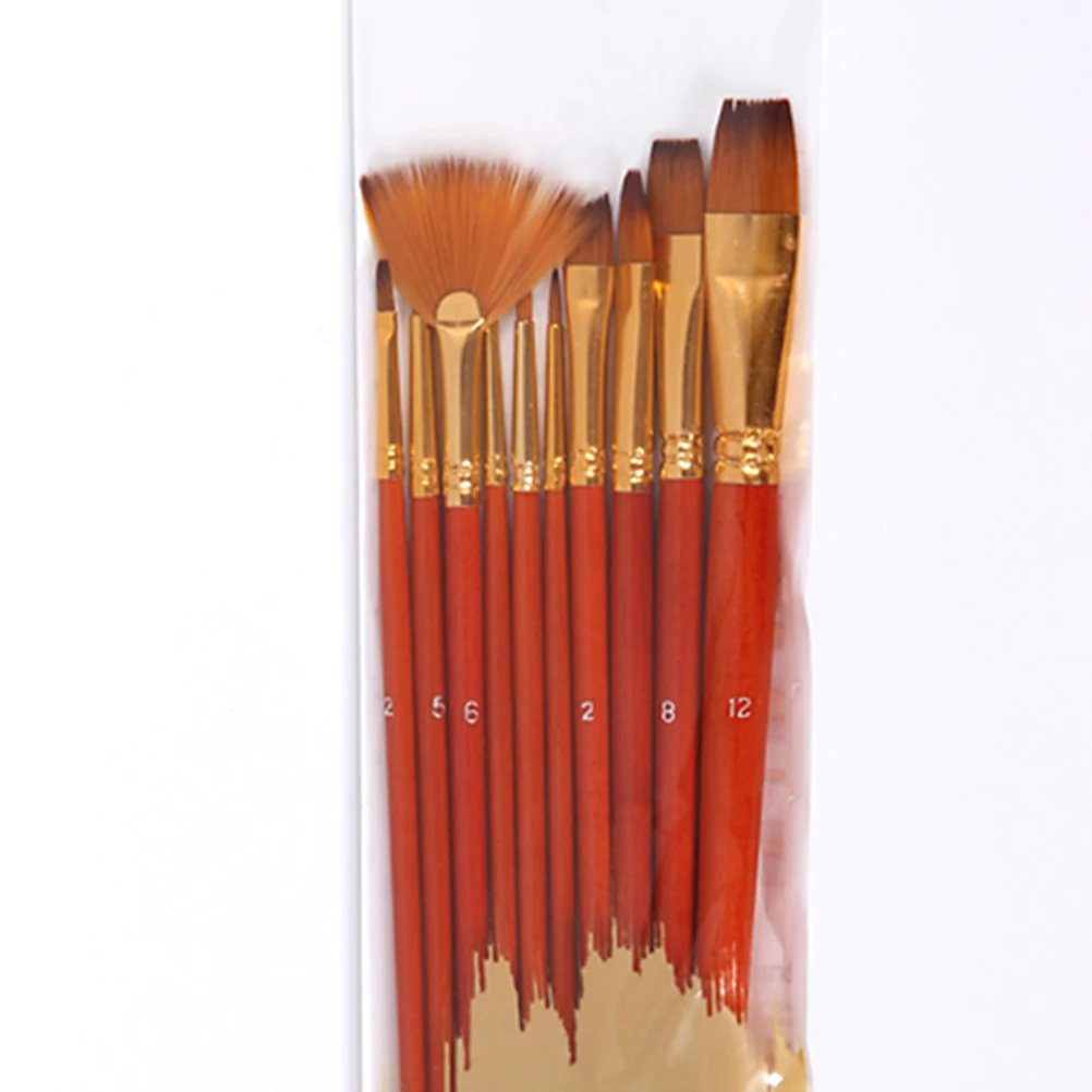 

10pcs Nylon Bristle Paint Brush Set Different Sizes Wood Handle For Acrylic Body Oil Watercolor Painting Art Crafts Face Zipper
